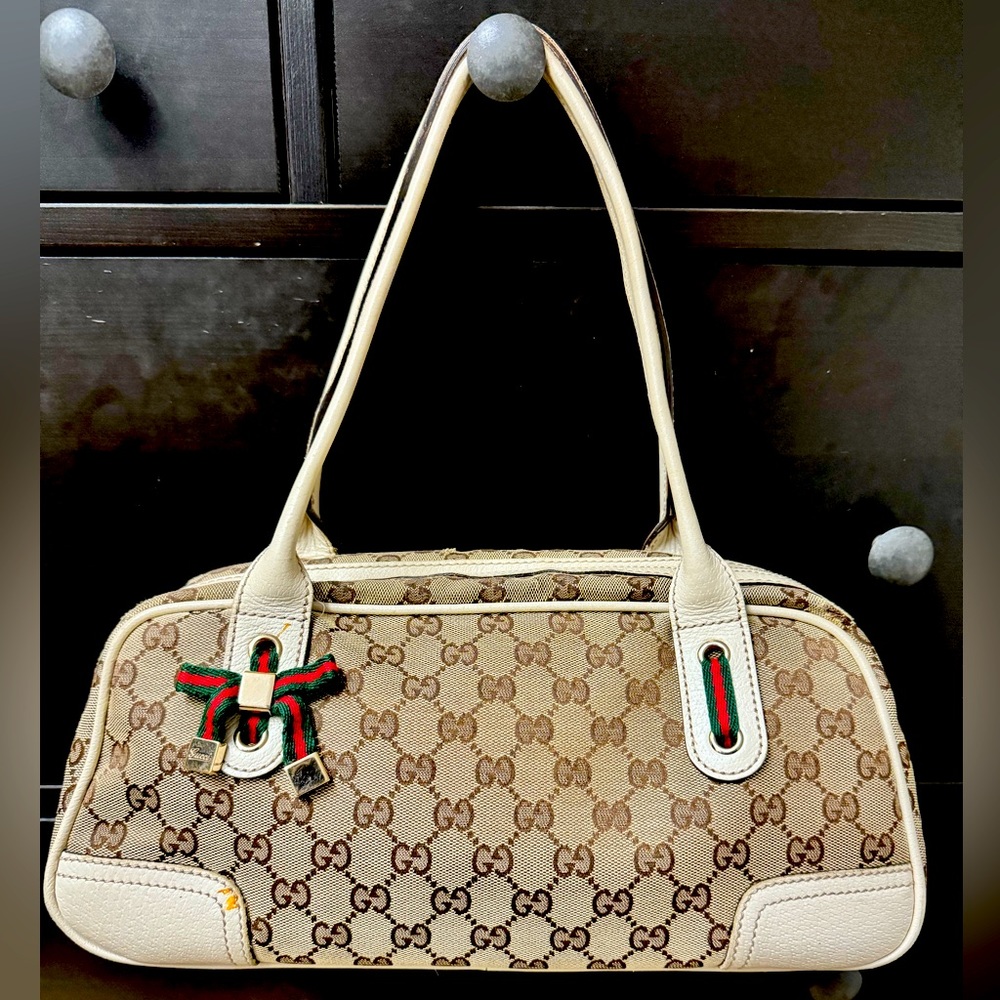 Authentic Gucci Monogram Baguette Shoulder Bag